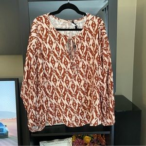 NWT ELOQUII Elements Brown Top Balloon Sleeve Blouse With Ties 20